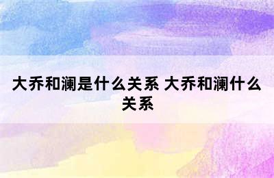 大乔和澜是什么关系 大乔和澜什么关系